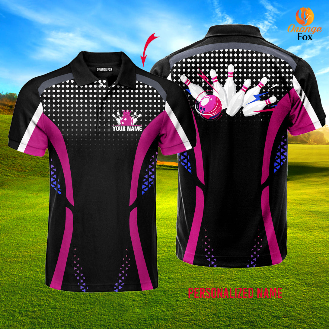 Pink Black Bowling Custom Name Polo Shirt For Men &amp; Women FPN1063