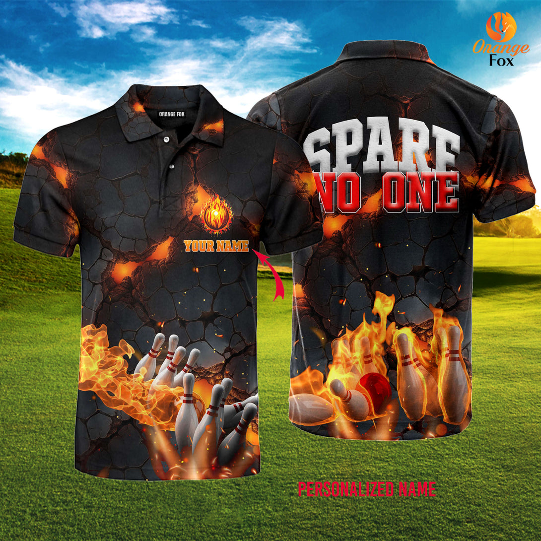 Spare No One Bowling With Fire Custom Name Polo Shirt For Men &amp; Women FPN1074.