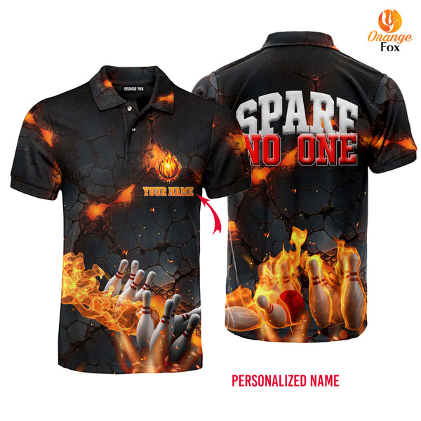 Spare No One Bowling With Fire Custom Name Polo Shirt For Men &amp; Women FPN1074.