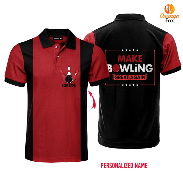 Make Bowling Great Again Red Retro Custom Name Polo Shirt For Men &amp; Women FPN1079