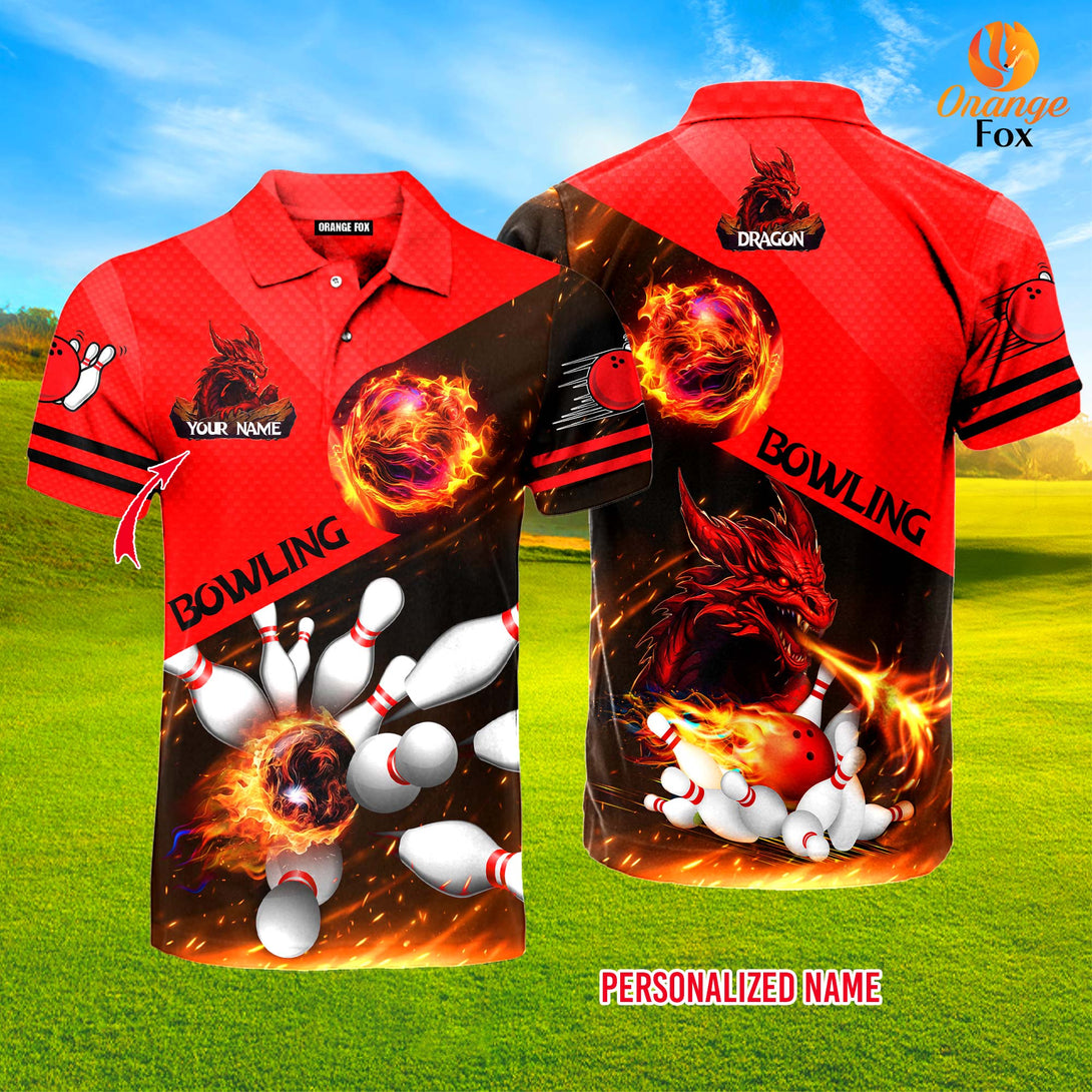 Red Fire Bowling Ball Dragon Custom Name Polo Shirt For Men &amp; Women FPN1113.