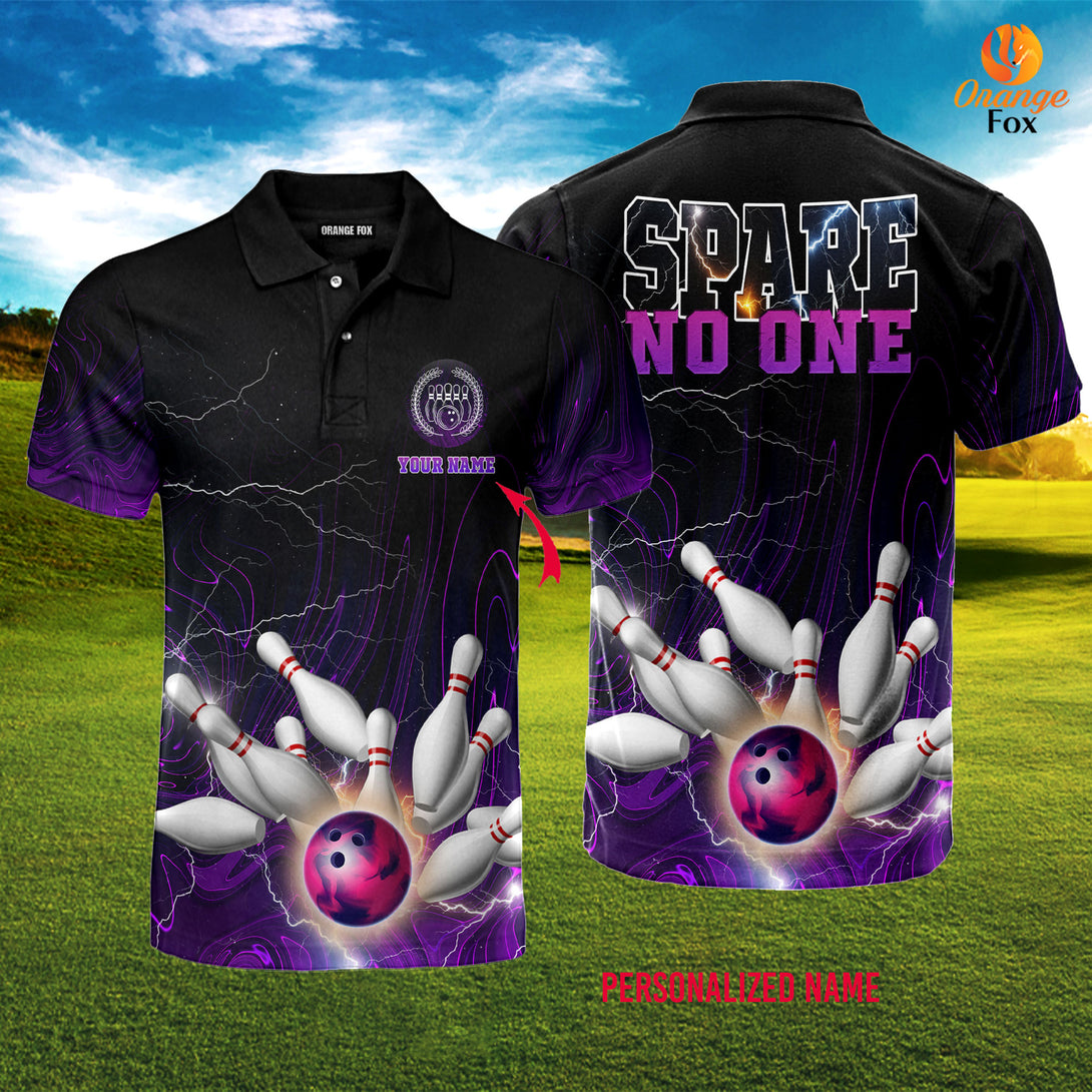 Spare No One Purple Bowling Custom Name Polo Shirt For Men &amp; Women FPN1122