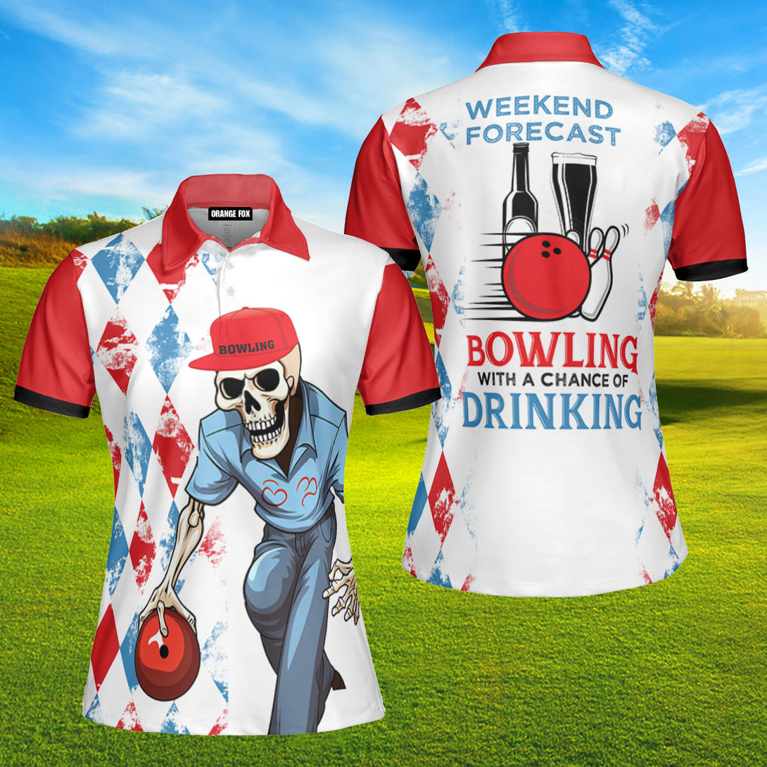 Red Bowling Weekend Forecast Skull Polo Shirt For Women