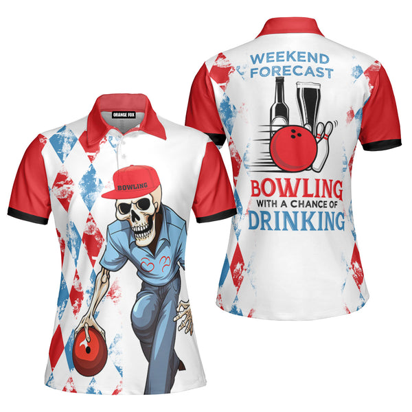 Red Bowling Weekend Forecast Skull Polo Shirt For Women