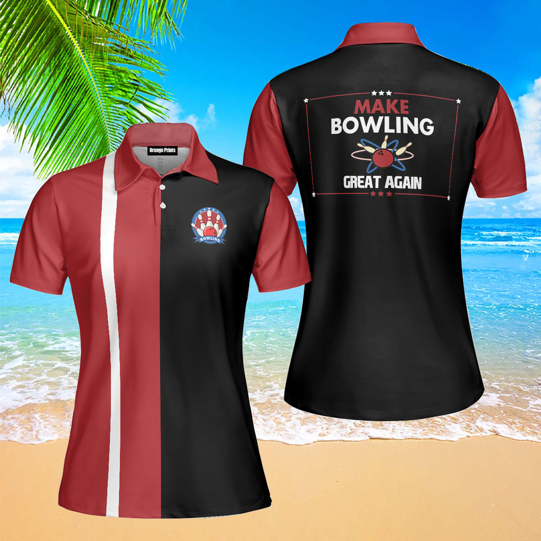 Make Bowling Great Again Red Black Vintage Polo Shirt For Women