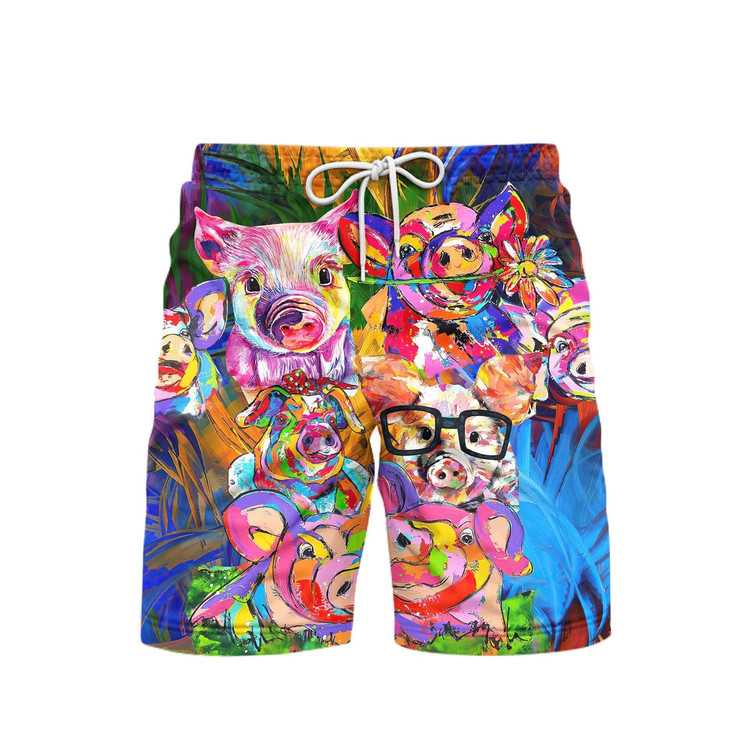 Farm Pig Colorful Awesome Abstract Beach Shorts For Men
