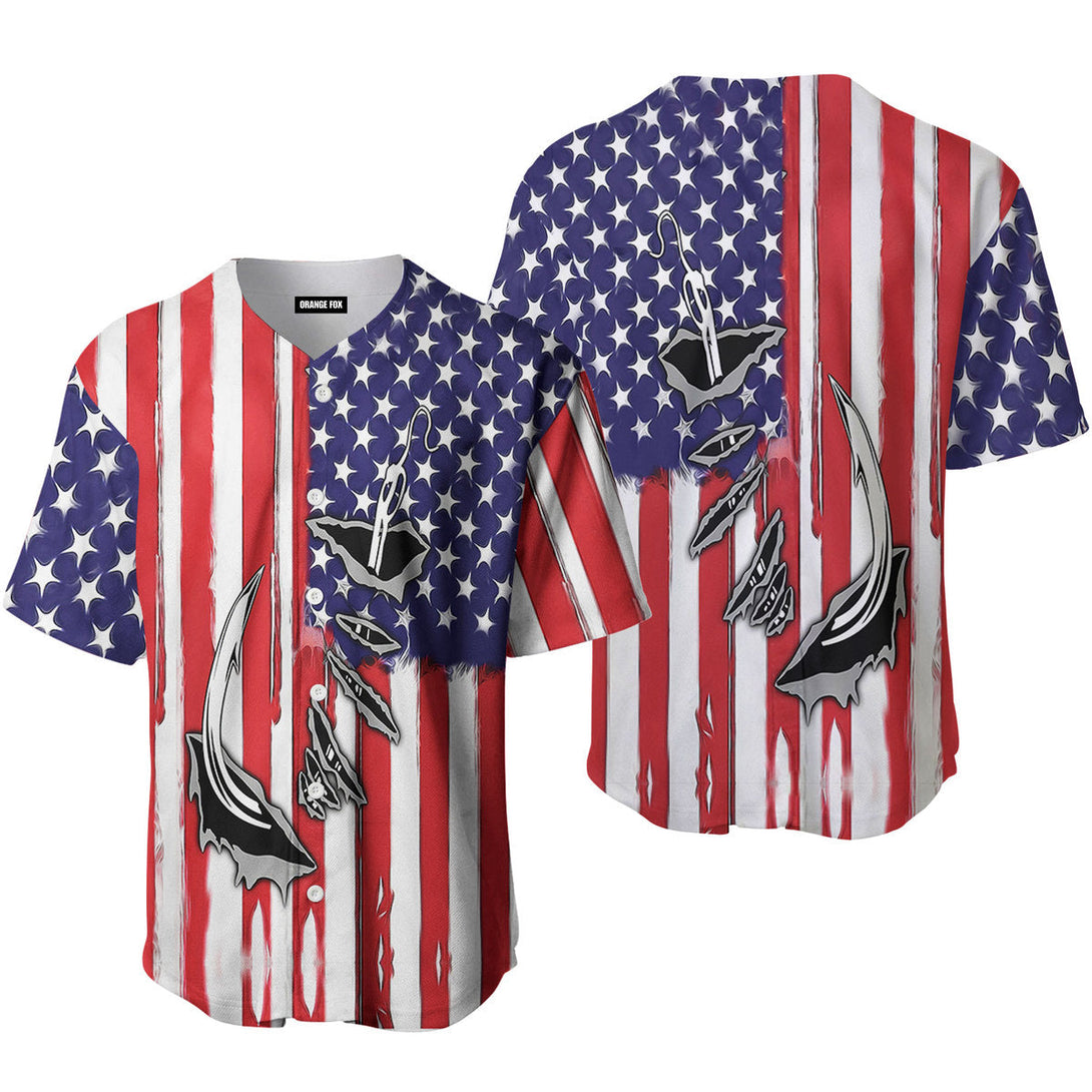 Fish Hook American Flag Baseball Jersey For Men & Women