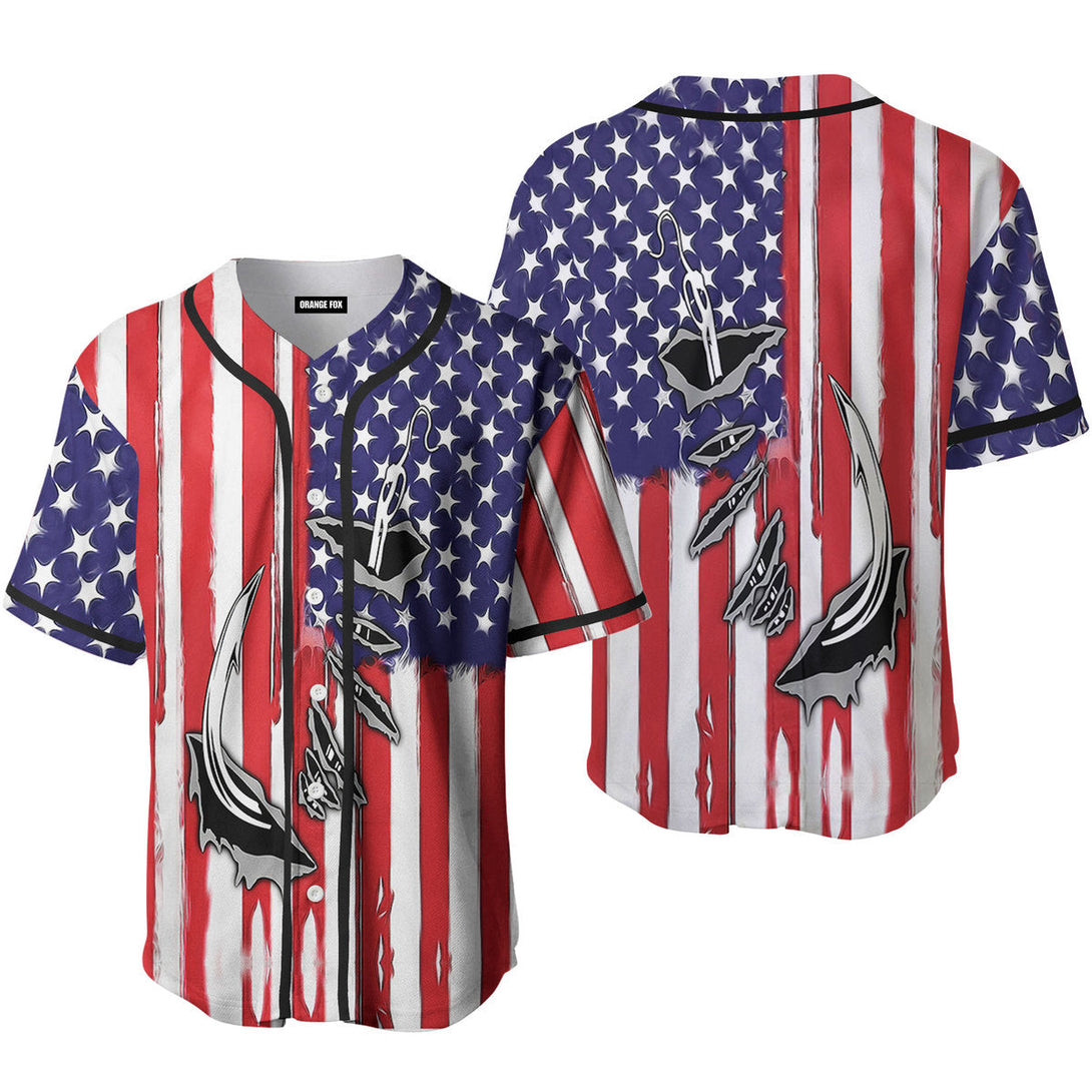 Fish Hook American Flag Baseball Jersey For Men & Women