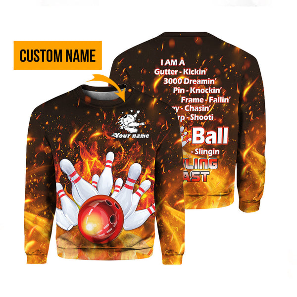 Flame Bowling Custom Name Crewneck Sweatshirt For Men & Women