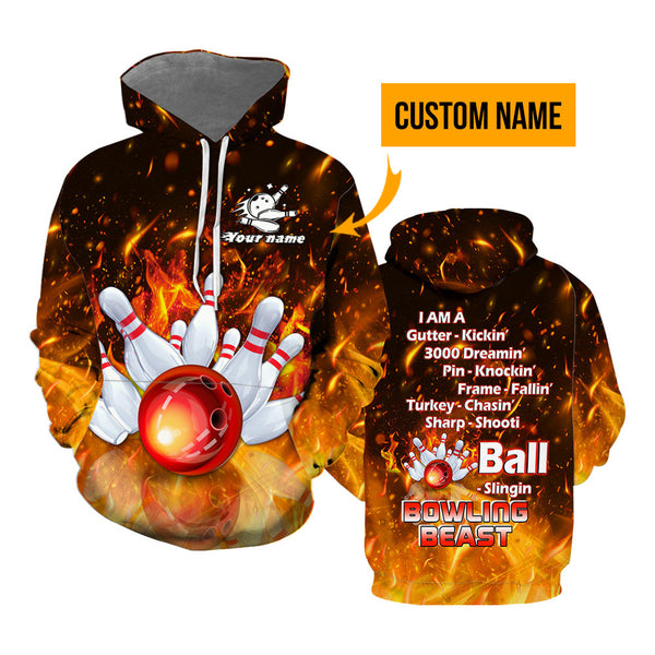 Flame Bowling Custom Name Hoodie For Men & Women