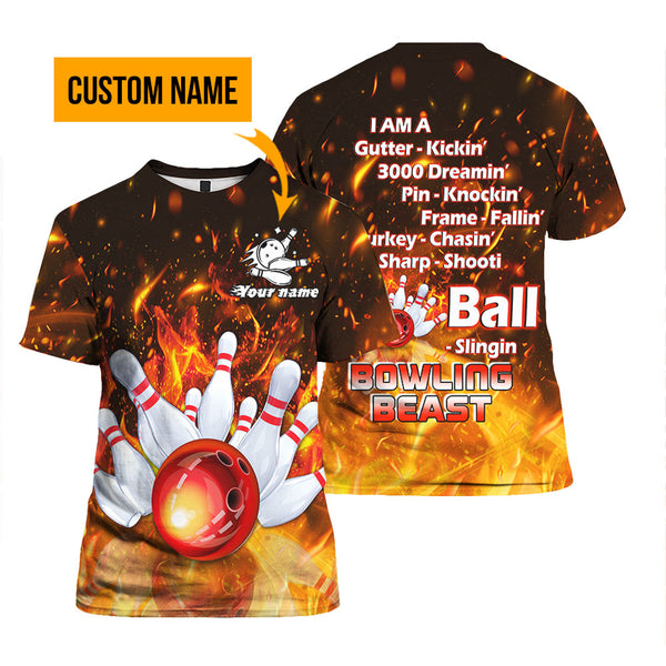 Flame Bowling Custom Name T Shirt For Men & Women