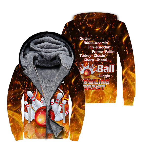 Flame Bowling Fleece Zip Hoodie For Men & Women
