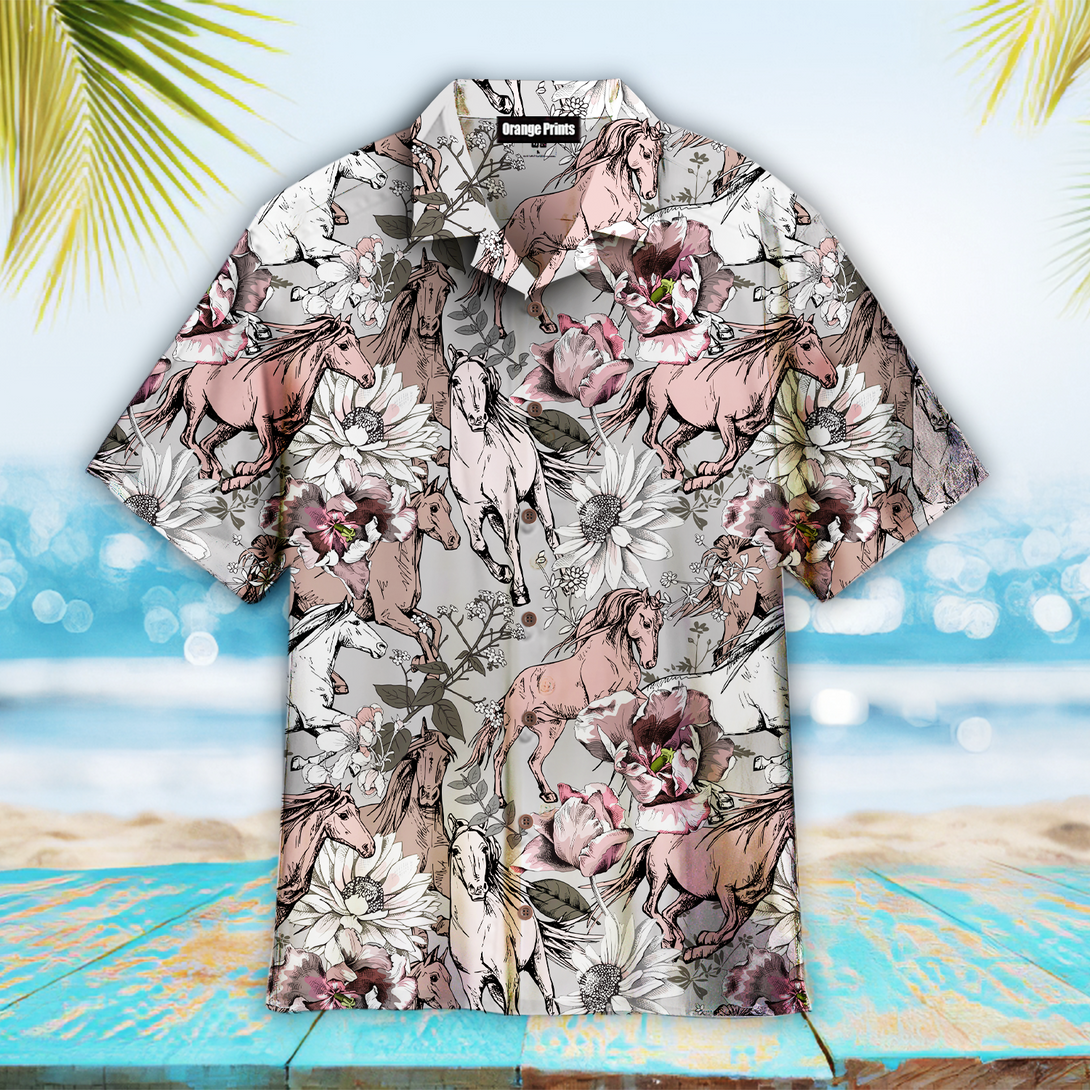 Floral Horses Hawaiian Shirt For Men & Women