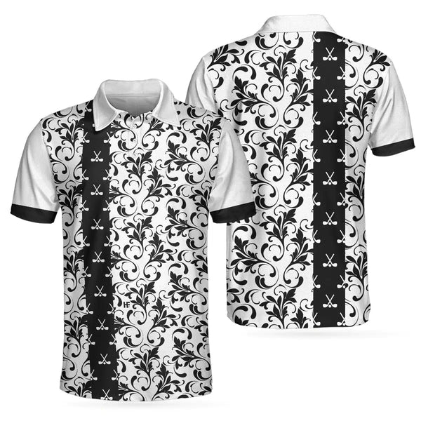 Floral Pattern In Black And White Floral Golf Polo Shirt For Men