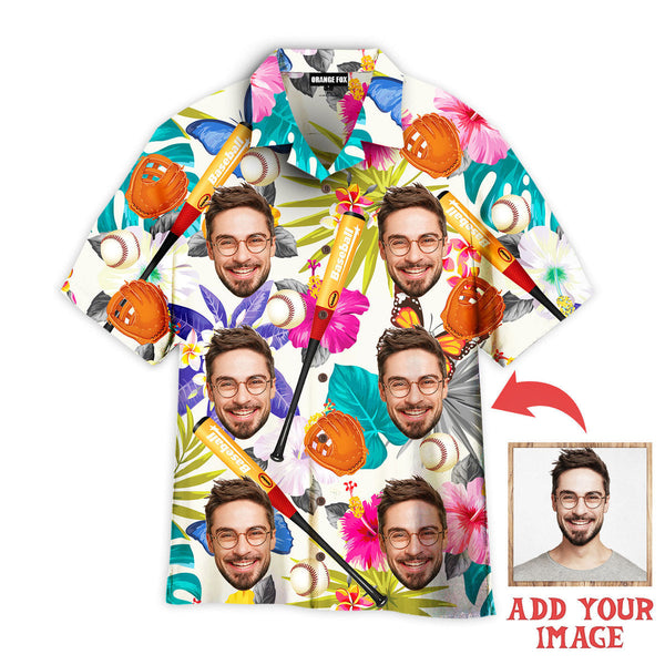 Funny Baseball Tropical Custom Photo Hawaiian Shirt For Men & Women