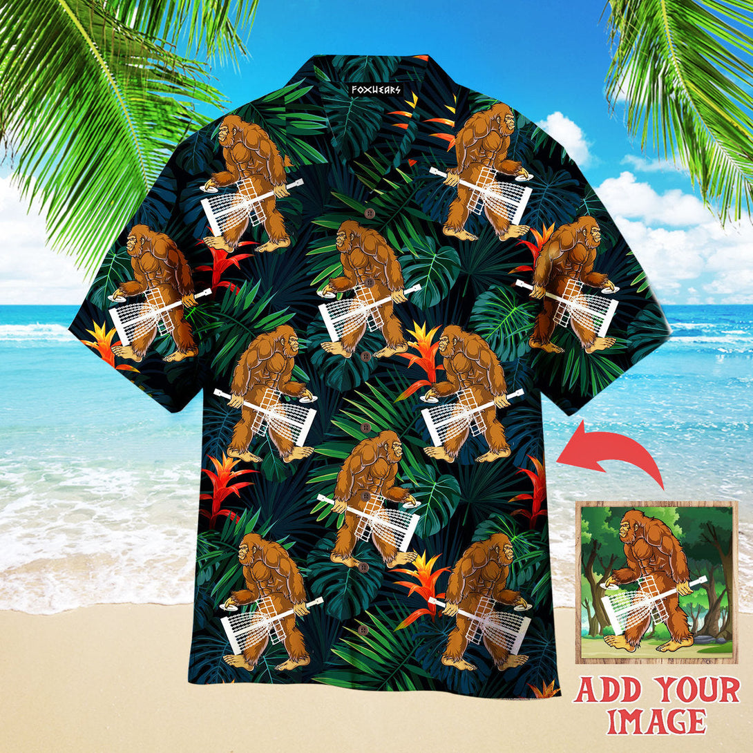 Funny Bigfoot Play Disc Golf Custom Photo Hawaiian Shirt For Men & Women