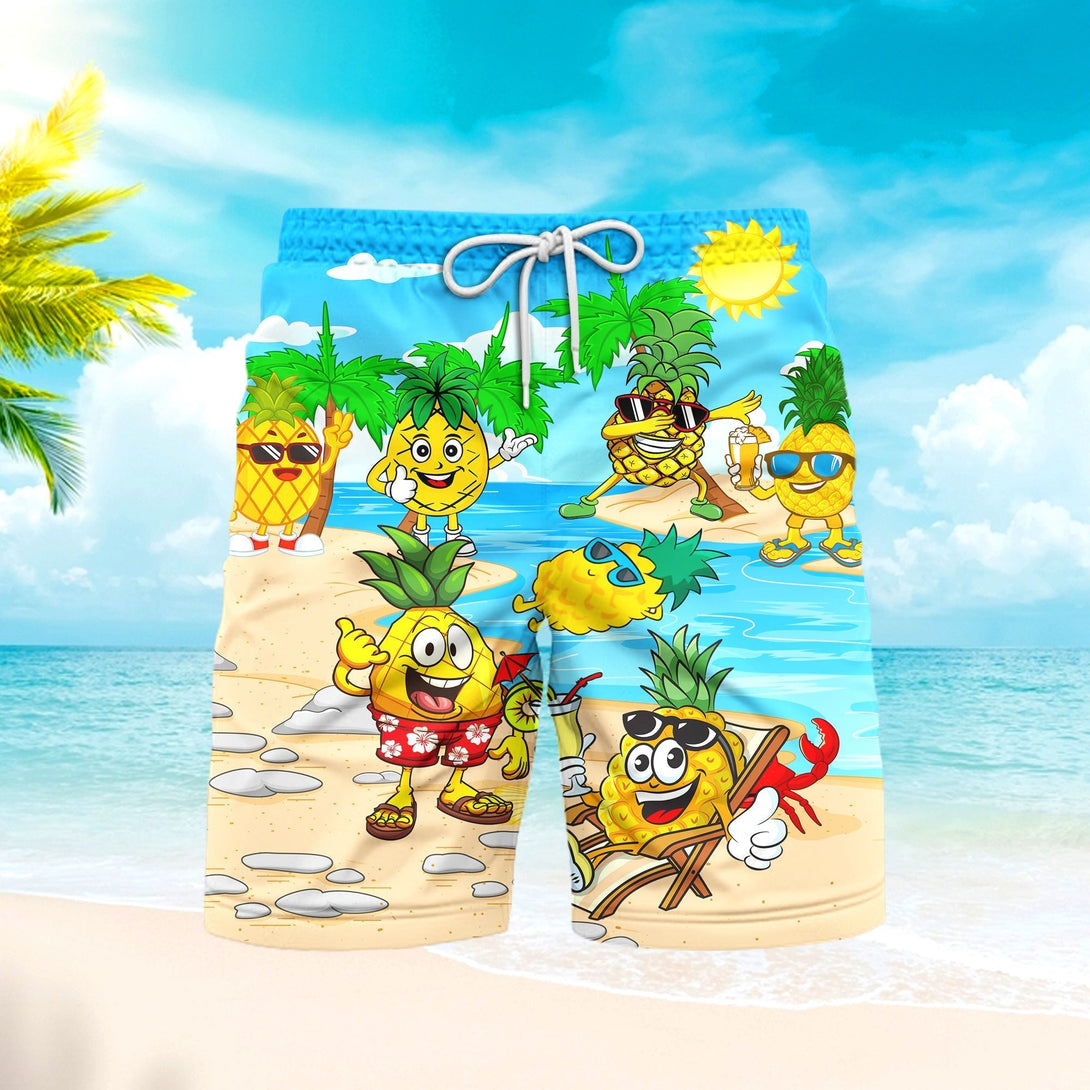 Funny Fruit Pineapple Love Summer Tropical Palm Beach Shorts For Men