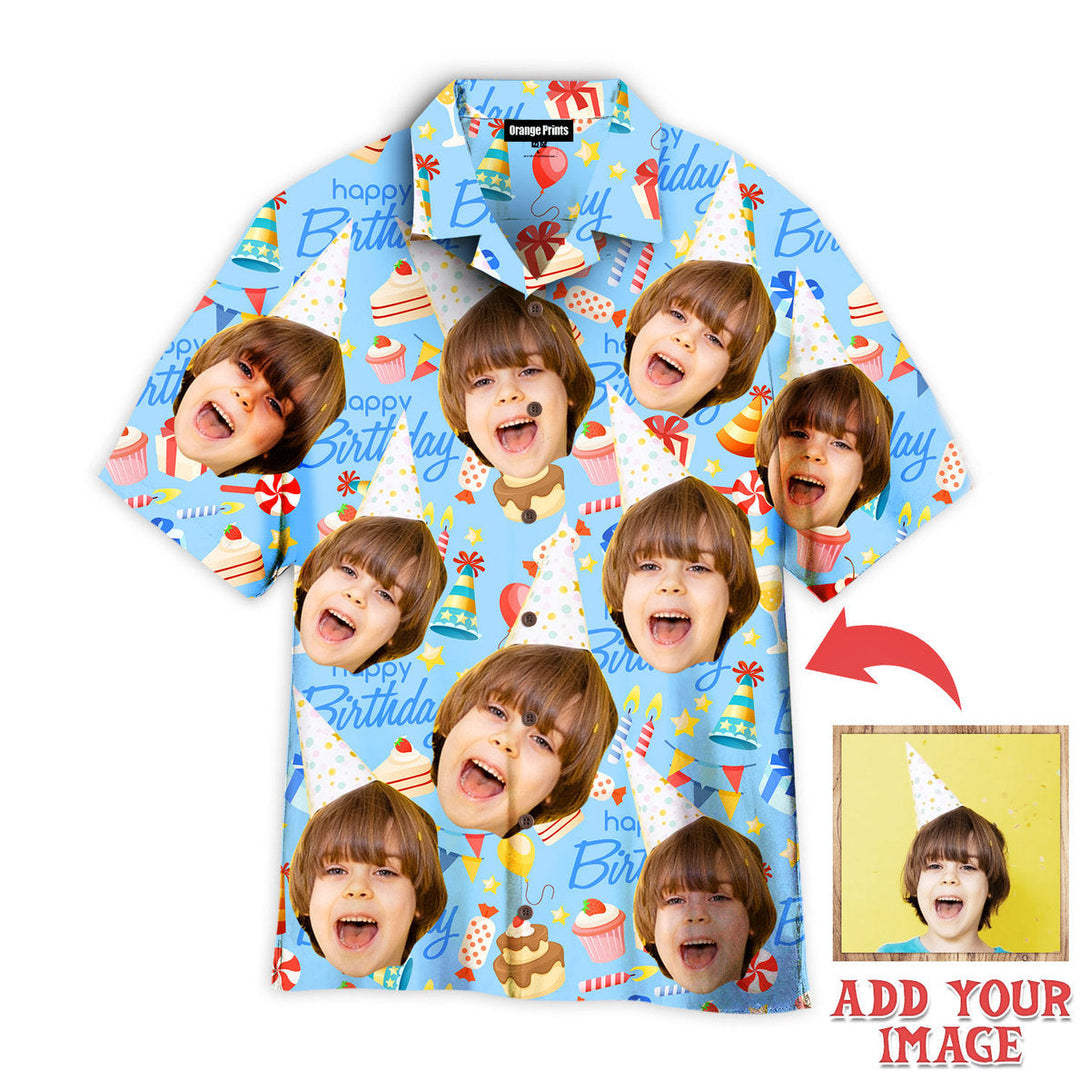 Funny Funny Face Happy Birthday On Blue Birthday Gifts Custom Photo Hawaiian Shirt For Men & Women