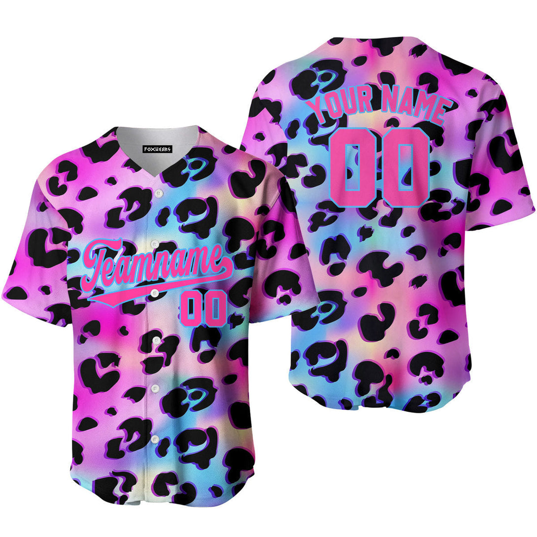 Galaxy Leopard Pattern Pink Light Blue Custom Baseball Jerseys For Men & Women