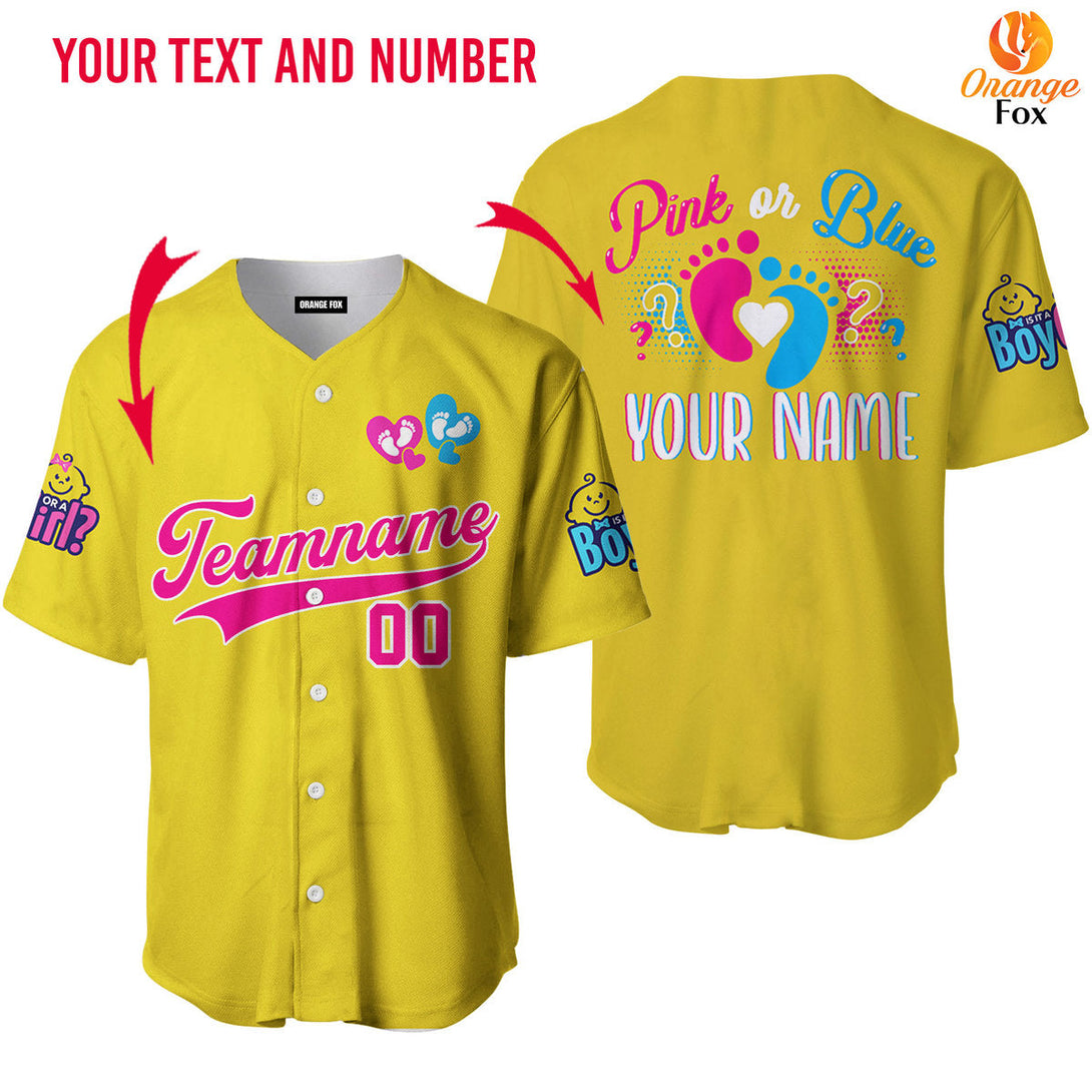 Gender Reveal Team Boy Team Girl Blue Pink Yellow Custom Name Baseball Jerseys For Men & Women