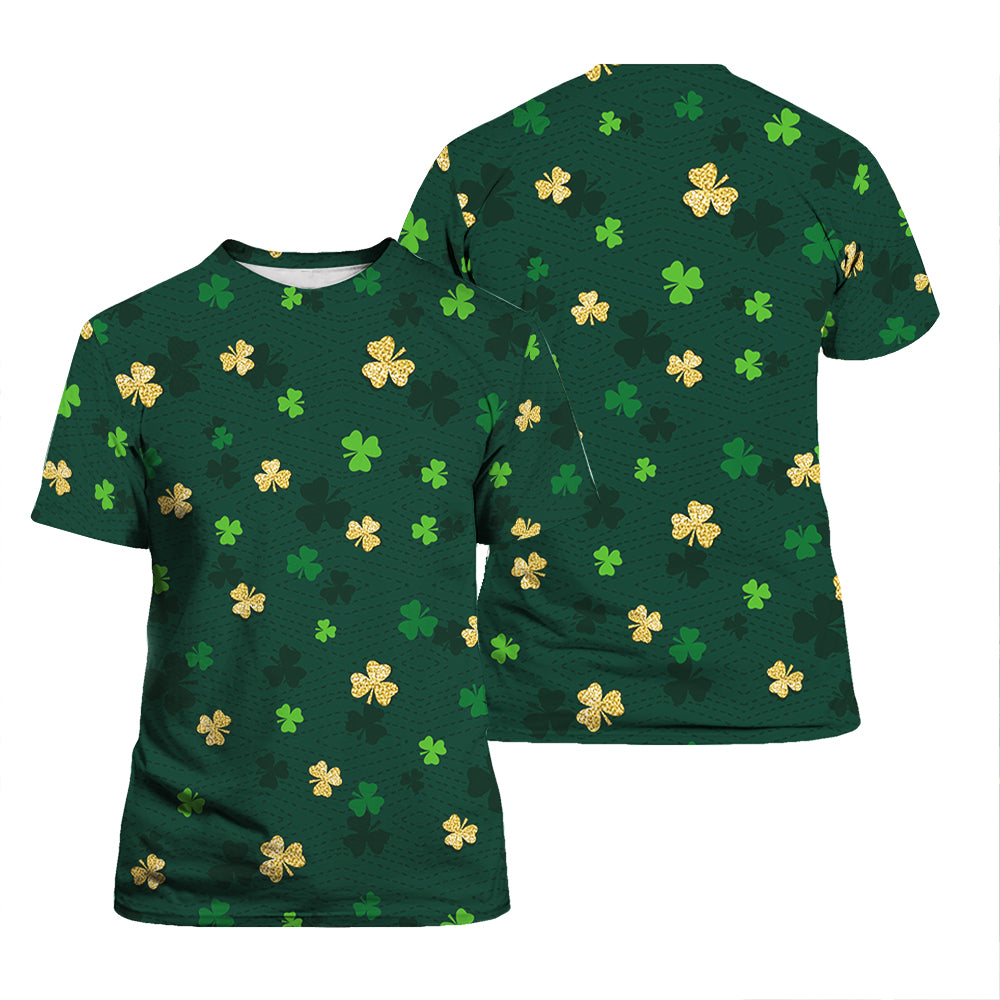 Gold And Green Shamrock Saint Patrick’s Day T-Shirt For Men & Women