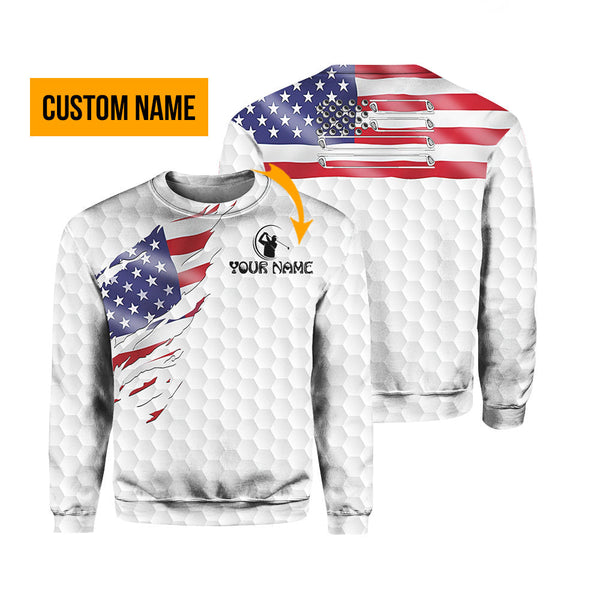 Golf American Flag Custom Name Crewneck Sweatshirt For Men & Women