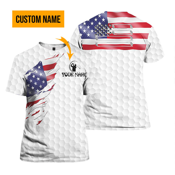 Golf American Flag Custom Name T Shirt For Men & Women