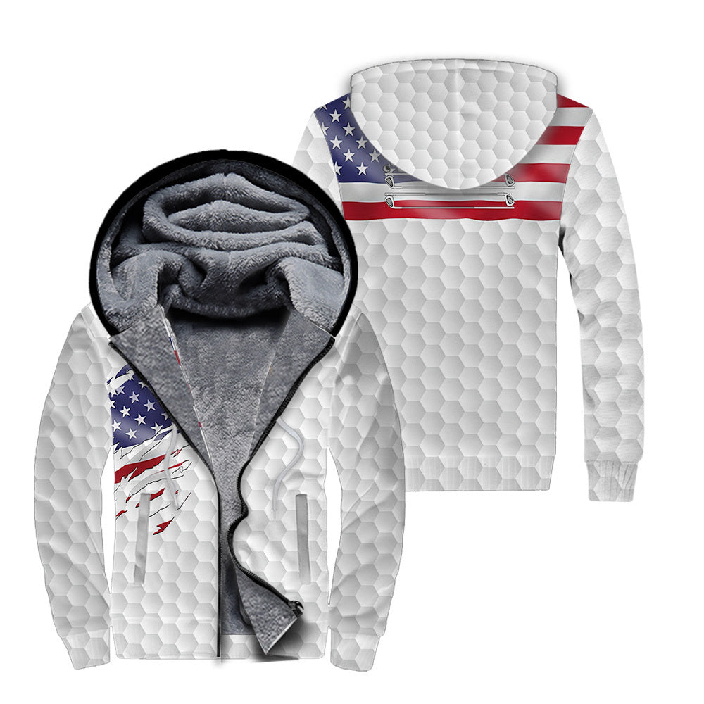 Golf American Flag Fleece Zip Hoodie For Men & Women
