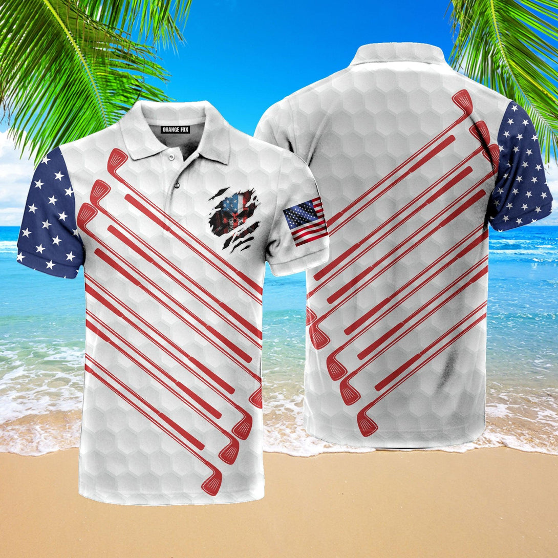Golf American Flag - Gift for Men, Golf Lovers, Golf Players, Golf Club - Classic Skull Polo Shirt