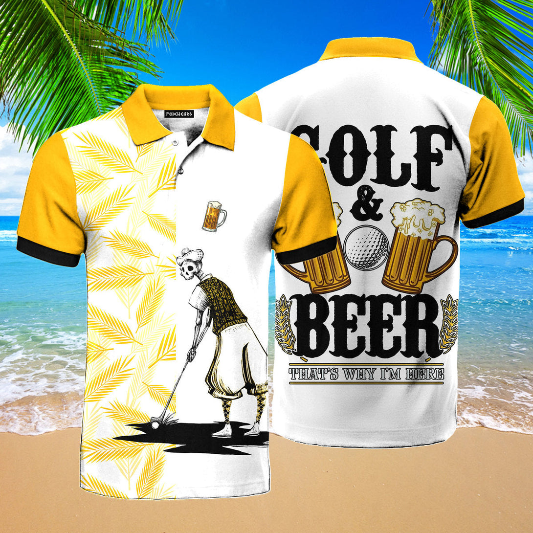 Golf And Beer Sport Players Yellow Polo Shirt For Men