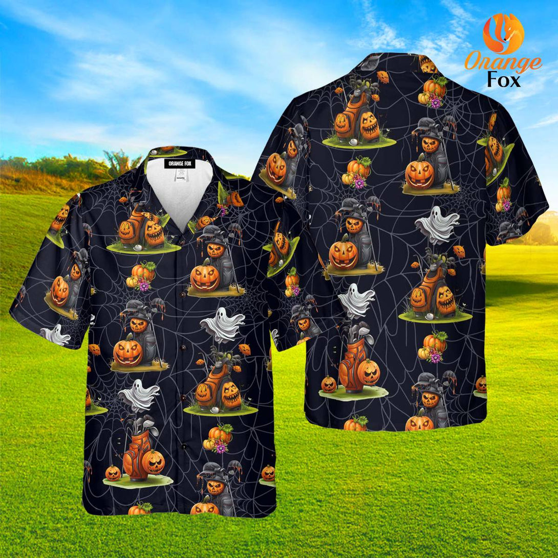 Golf Bag Pumpkin Ghost Halloween Hawaiian Shirt For Men & Women