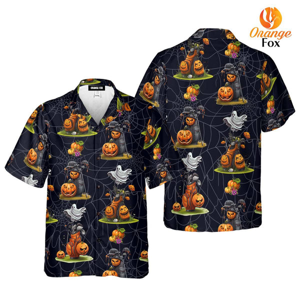 Golf Bag Pumpkin Ghost Halloween Hawaiian Shirt For Men & Women