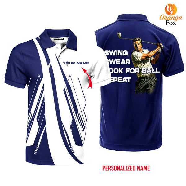 Golf Blue Swing Swear Looking For Ball Repeat Custom Name Polo Shirt For Men & Women