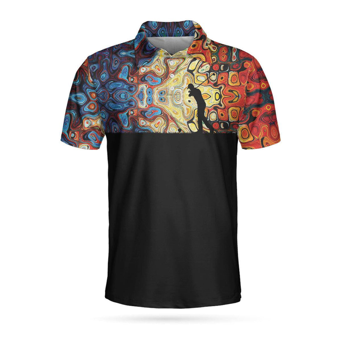 Golf Silhouette With Sky Wavy Abstract Seamless Pattern Black Polo Shirt For Men