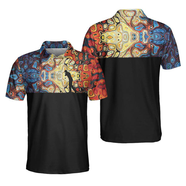 Golf Silhouette With Sky Wavy Abstract Seamless Pattern Black Polo Shirt For Men
