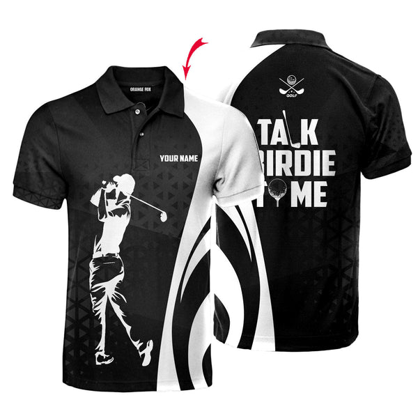 Golf Talk Birdie To Me Black And White Polo Shirt For Men