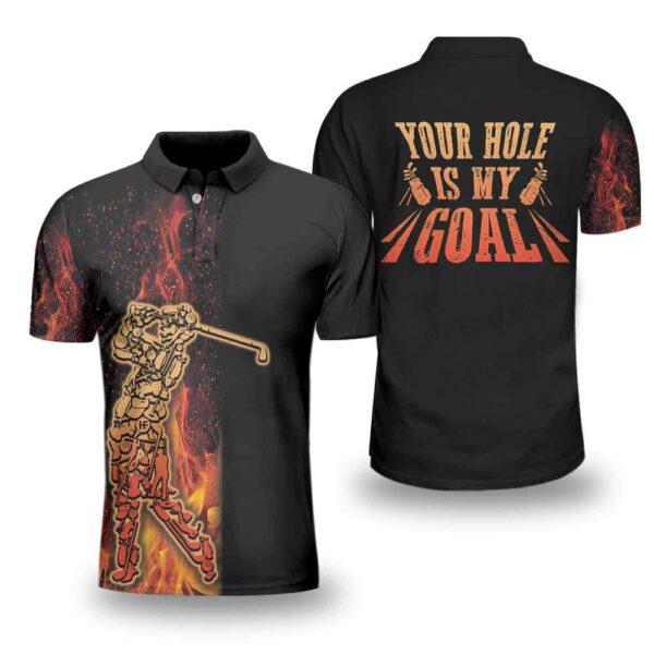 Golfer On Fire Your Hole Is My Goal Golf Polo Shirt For Men