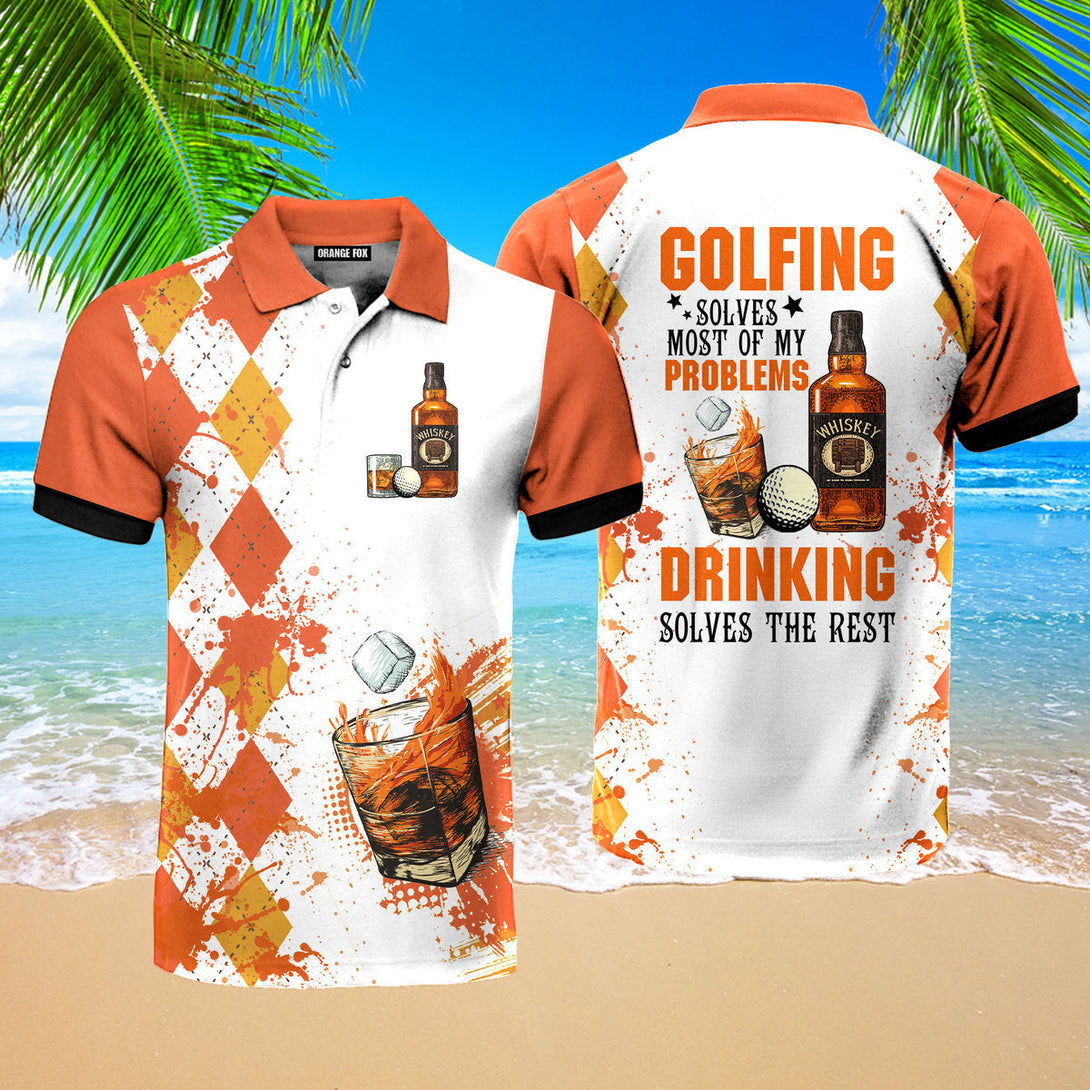 Golfing Solves Most Of My Problems - Gift for Men, Golf Lovers, Whiskey Lovers - Drinking Vintage Golf Polo Shirt
