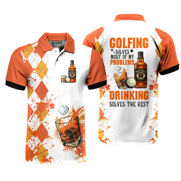 Golfing Solves Most Of My Problems - Gift for Men, Golf Lovers, Whiskey Lovers - Drinking Vintage Golf Polo Shirt