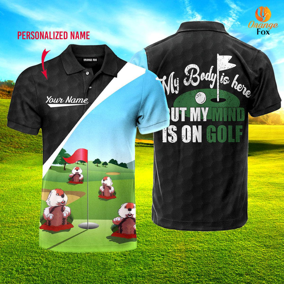 Gopher My Mind Is On Golf Custom Name Polo Shirt For Men & Women PN1622