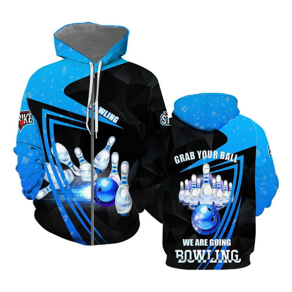 Grab Your Ball We Are Going Bowling Blue Zip Up Hoodie For Men & Women