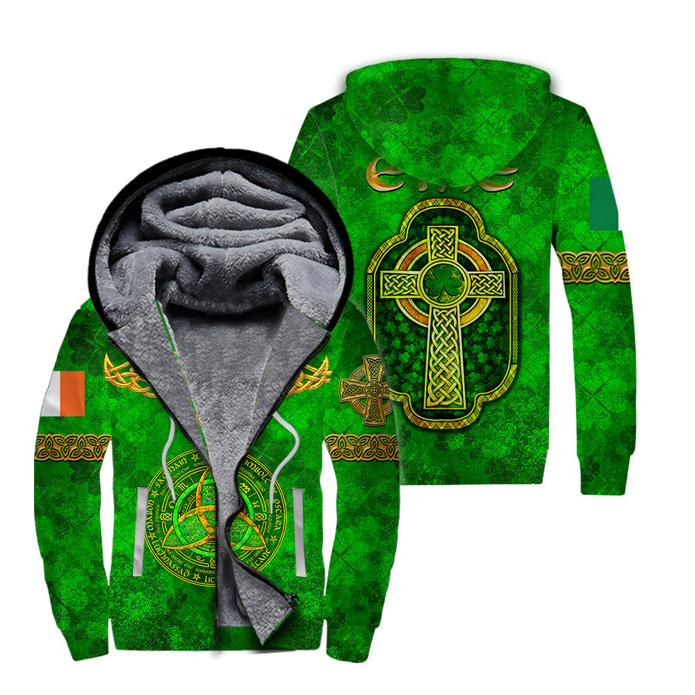 Green Irish Happy St Patrick’s Day Fleece Zip Hoodie For Men & Women