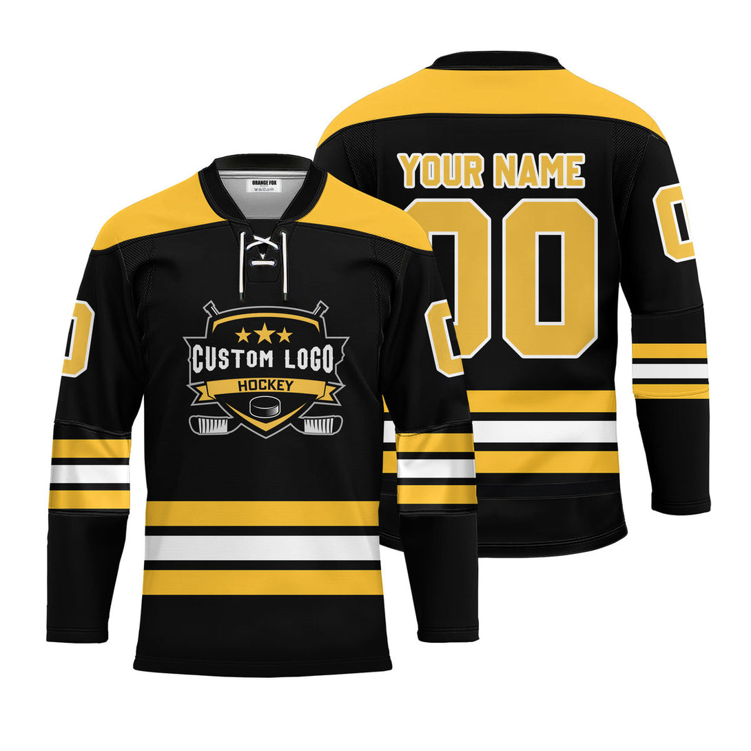 Custom Yellow Boston Lace Neck Hockey Jersey For Men & Women