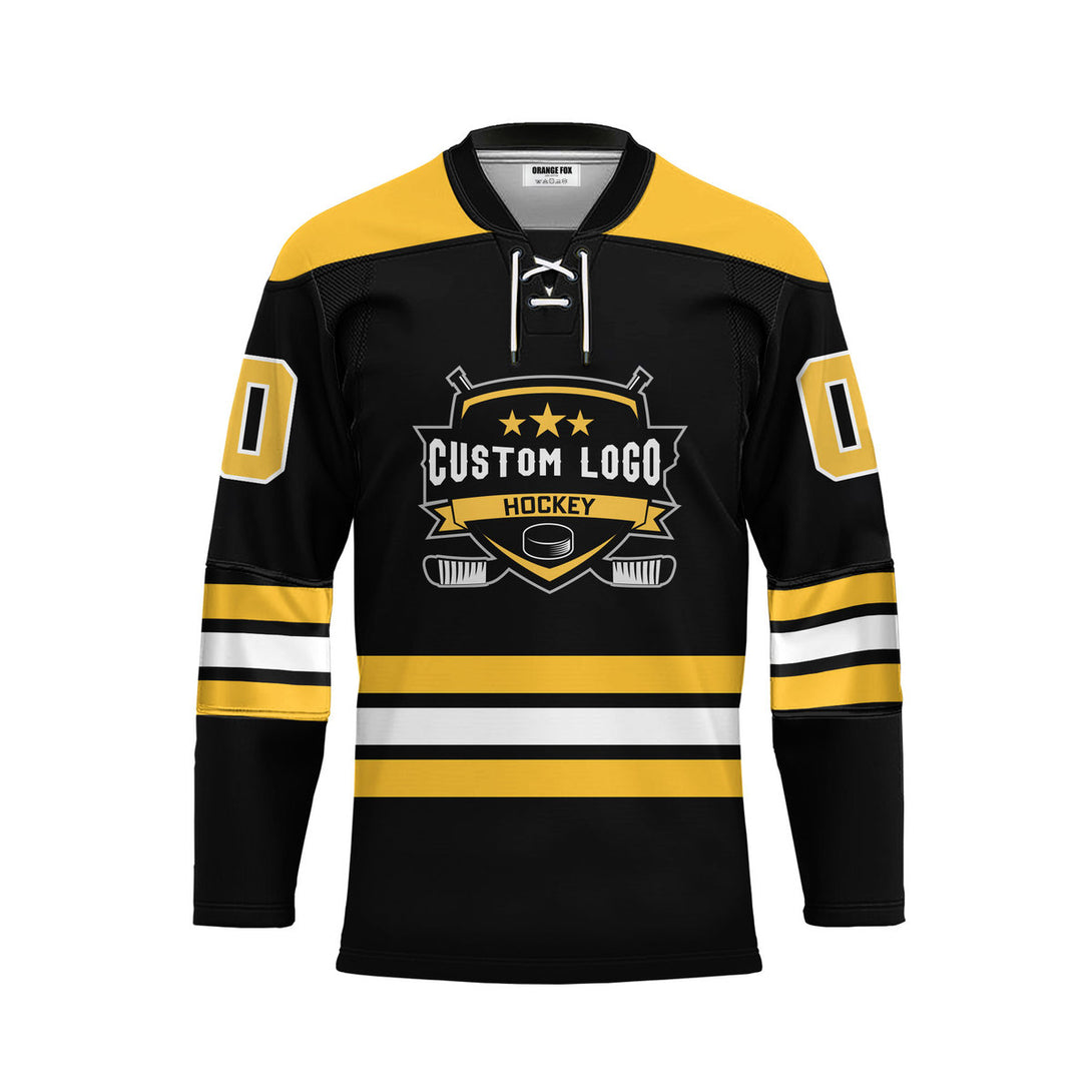 Custom Yellow Boston Lace Neck Hockey Jersey For Men & Women