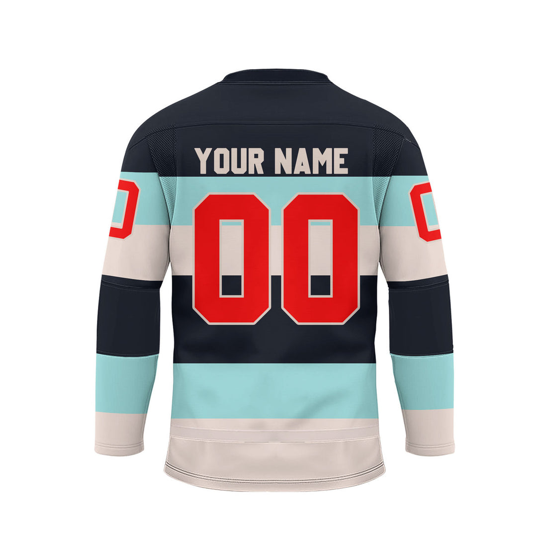 Custom Blue Seattle Classic Lace Neck Hockey Jersey For Men & Women