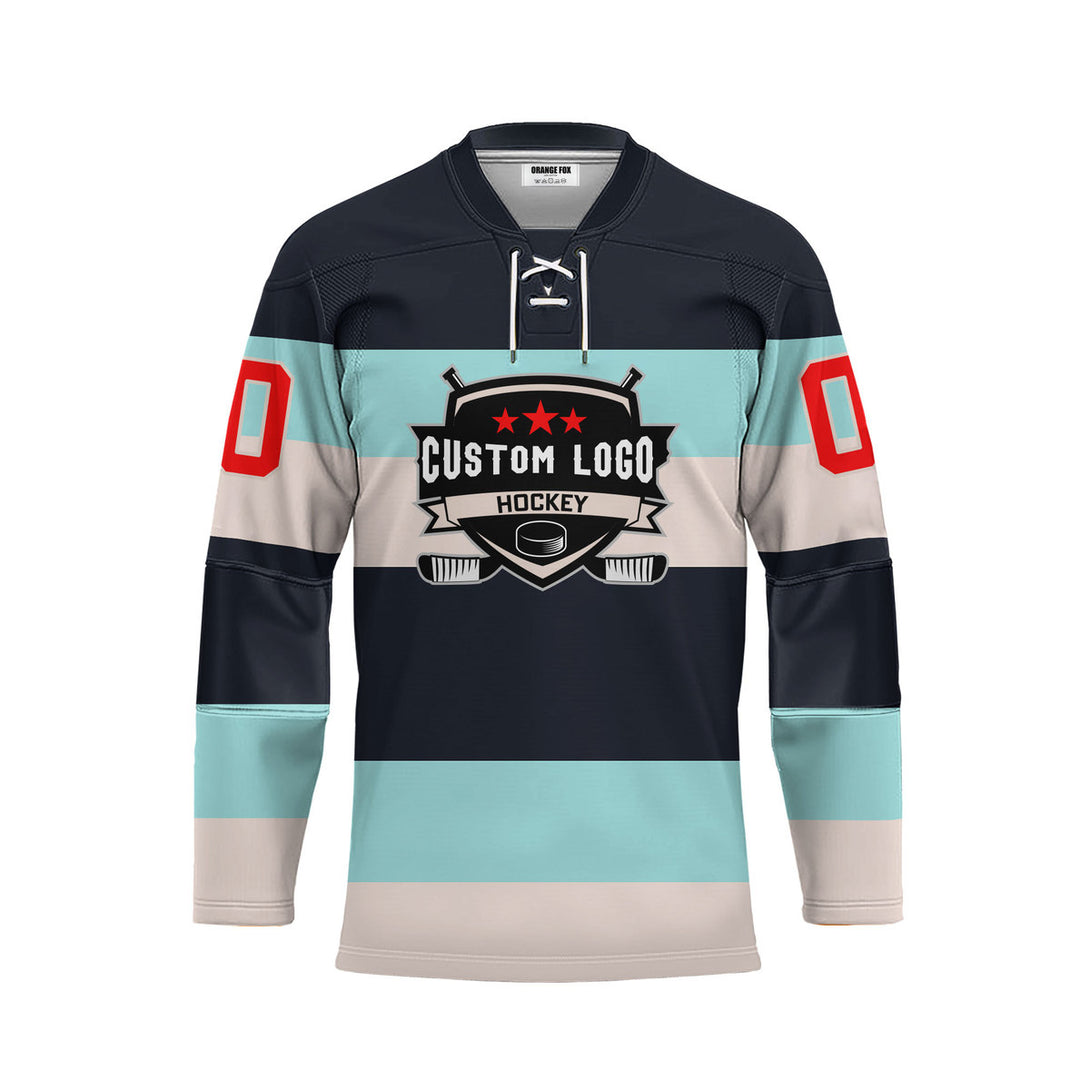 Custom Blue Seattle Classic Lace Neck Hockey Jersey For Men & Women