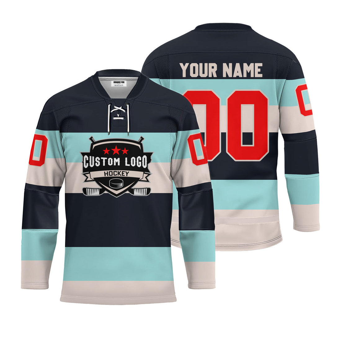 Custom Blue Seattle Classic Lace Neck Hockey Jersey For Men & Women