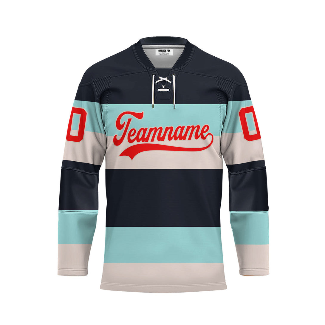 Custom Blue Seattle Classic Lace Neck Hockey Jersey For Men & Women