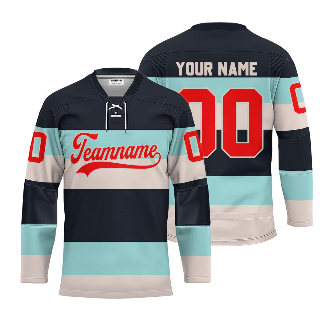 Custom Blue Seattle Classic Lace Neck Hockey Jersey For Men & Women