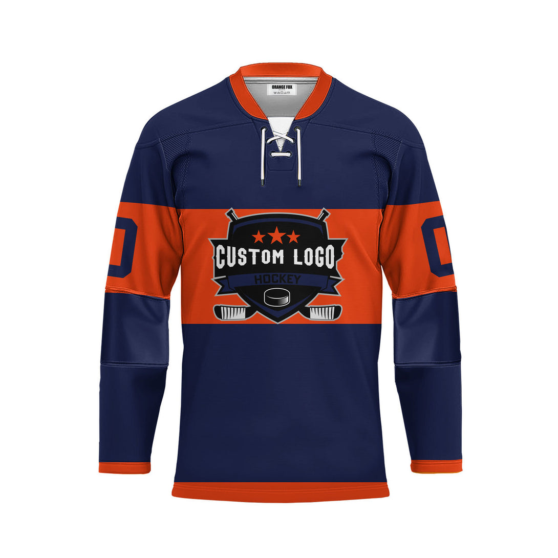 Custom Blue New York Lace Neck Hockey Jersey For Men & Women